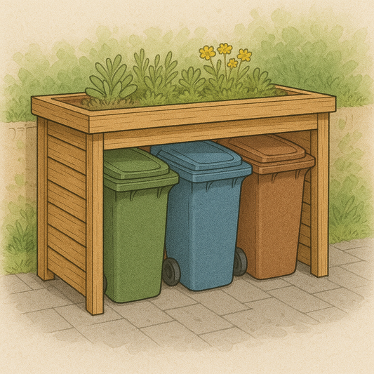 Triple Whellie Bin Shed With Planter Roof
