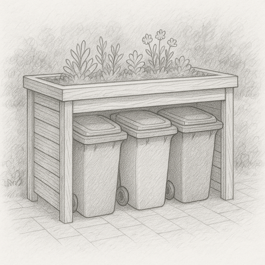 Triple Whellie Bin Shed With Planter Roof
